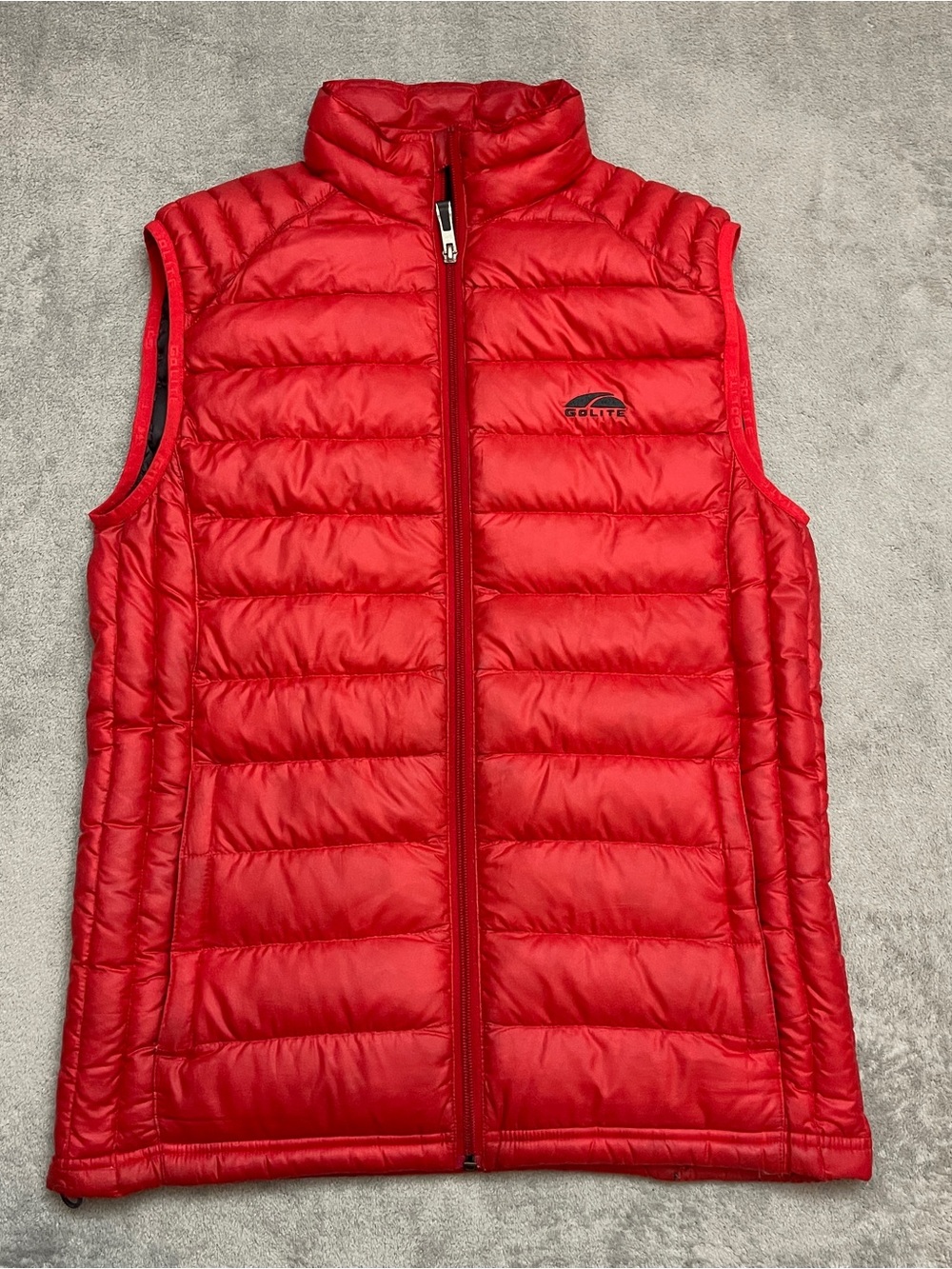 GoLite Vest Mens Small Red Puffer Goose Down Full Zip 800 Fill Pertex Microlight